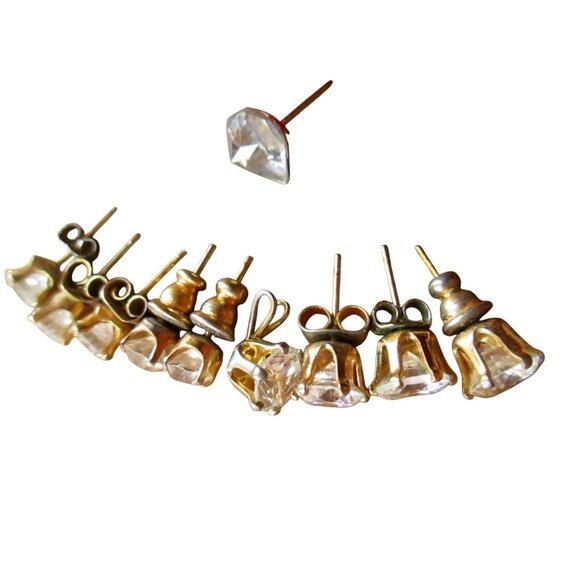 Lot 10 Vintage Estate Gold-Tone Round Cut Crystal Rhinestone Stud Earrings - Picture 5 of 5